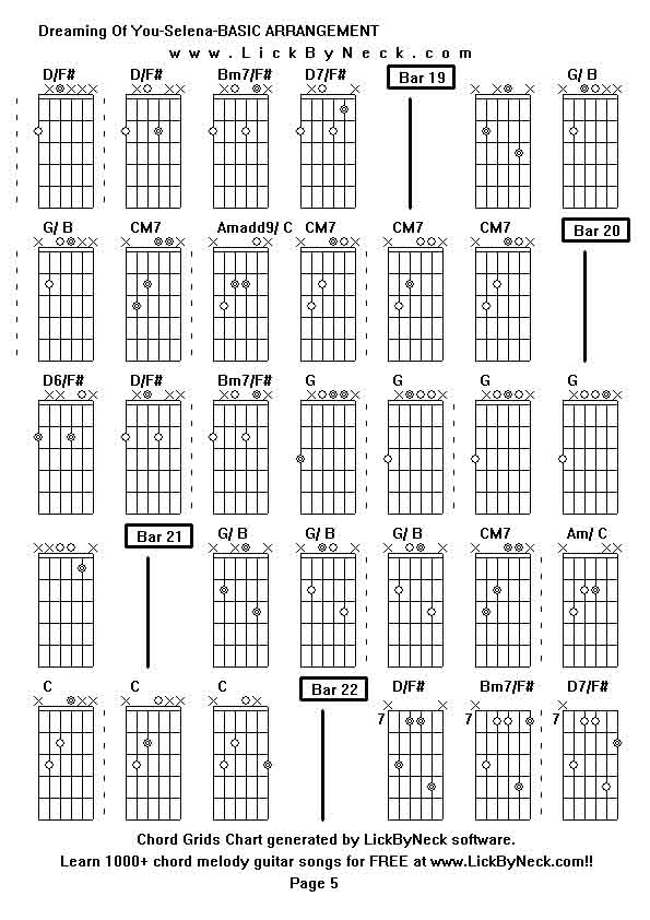 Chord Grids Chart of chord melody fingerstyle guitar song-Dreaming Of You-Selena-BASIC ARRANGEMENT,generated by LickByNeck software.